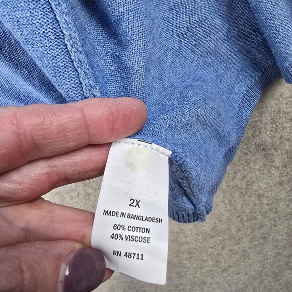 Falls Creek 2X Open Front Blue Cardigan Sweater Cotton/Viscose - Picture 4 of 7